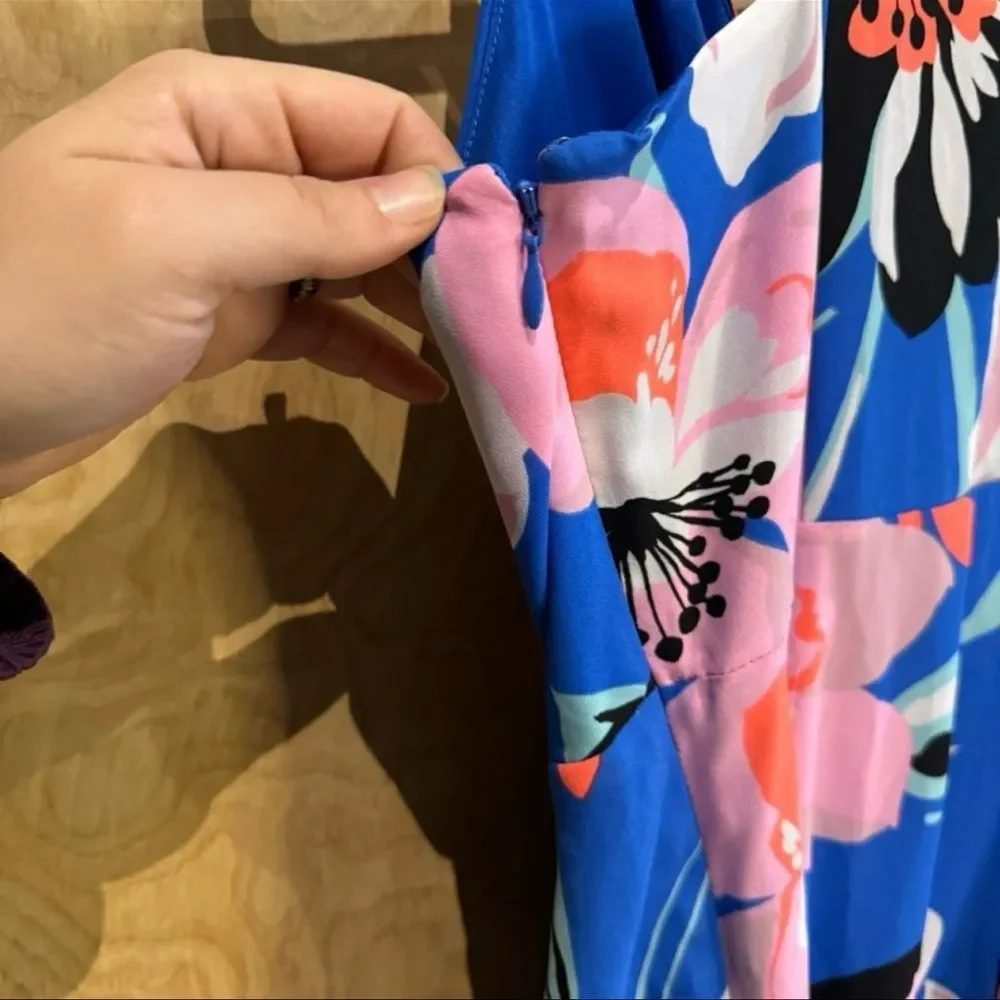 Express Blue Floral Print Fit & Flare Dress | Size Small - Picture 4 of 5